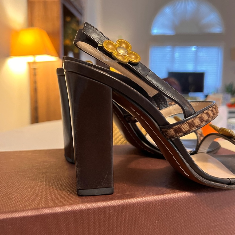 Louis Vuitton Floral Damier Ebene Calf Hair & Leather Heels - Picture 8 of 17